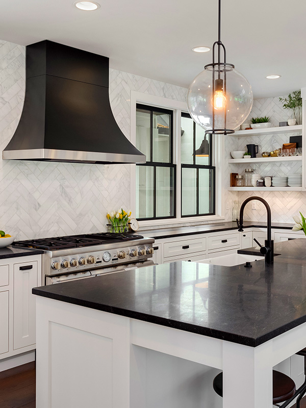 view of luxury kitchen with marble countertop installed